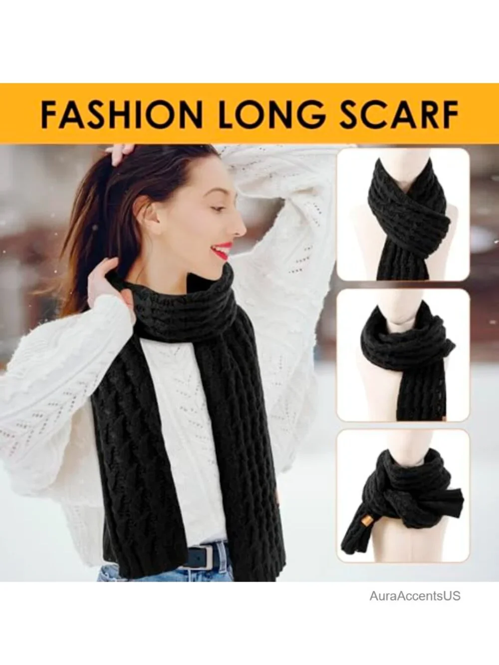 Ribbed Knit Scarf Winter Warm Long Big Wrap Cashmere Wool Thick Large Chunky